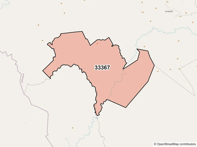 Mapa del código postal 33367, Chínipas, Chihuahua