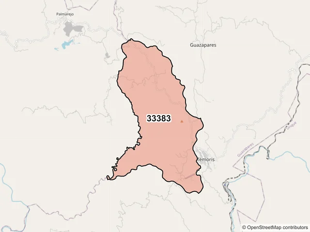 Mapa del código postal 33383, Guazapares, Chihuahua