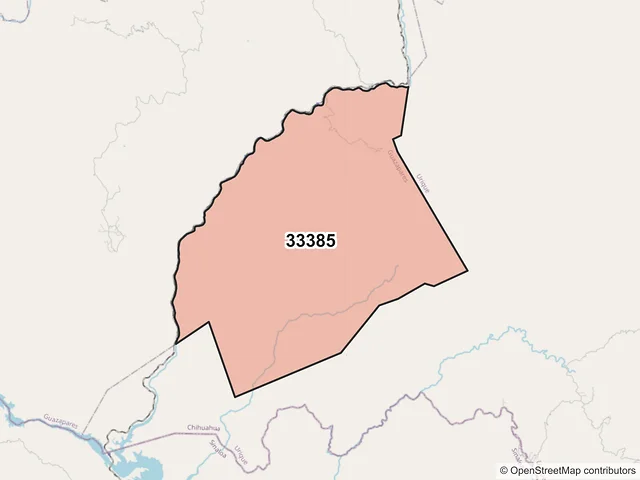 Mapa del código postal 33385, Guazapares, Chihuahua