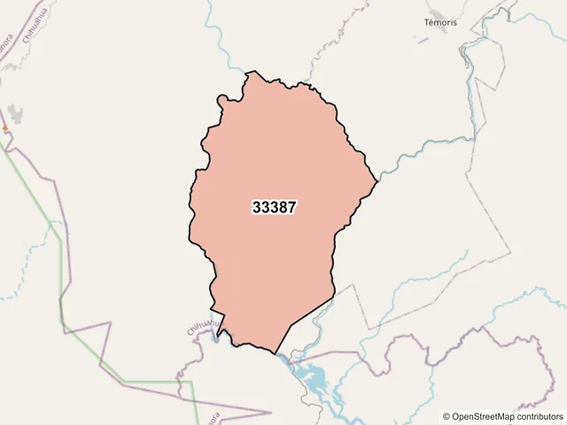 Mapa del código postal 33387, Guazapares, Chihuahua