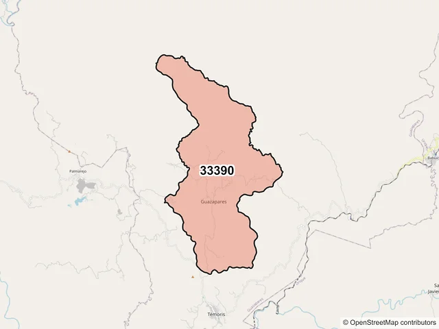 Mapa del código postal 33390, Guazapares, Chihuahua