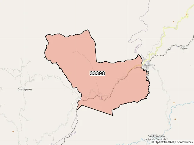 Mapa del código postal 33398, Guazapares, Chihuahua