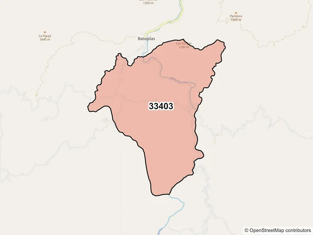 Mapa del código postal 33403, Batopilas de Manuel Gómez Morín, Chihuahua