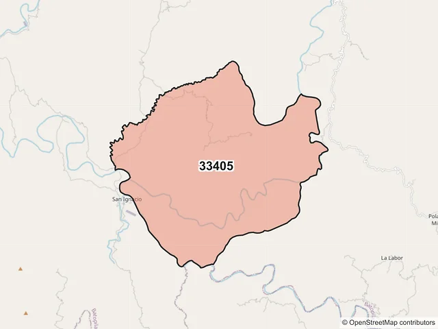 Mapa del código postal 33405, Batopilas de Manuel Gómez Morín, Chihuahua