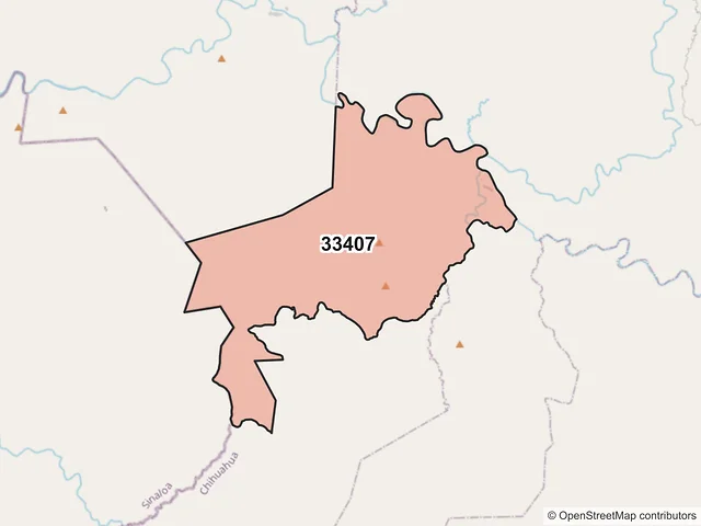 Mapa del código postal 33407, Batopilas de Manuel Gómez Morín, Chihuahua