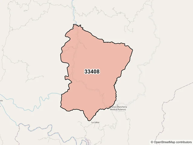 Mapa del código postal 33408, Batopilas de Manuel Gómez Morín, Chihuahua