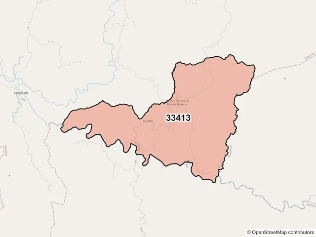 Mapa del código postal 33413, Batopilas de Manuel Gómez Morín, Chihuahua