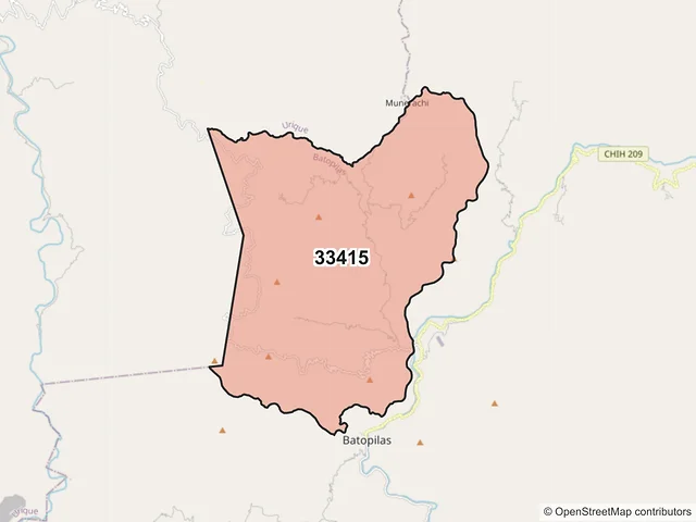 Mapa del código postal 33415, Batopilas de Manuel Gómez Morín, Chihuahua