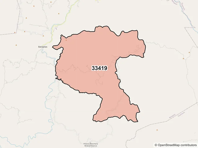 Mapa del código postal 33419, Batopilas de Manuel Gómez Morín, Chihuahua