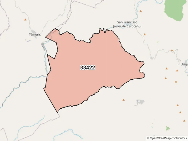 Mapa del código postal 33422, Urique, Chihuahua