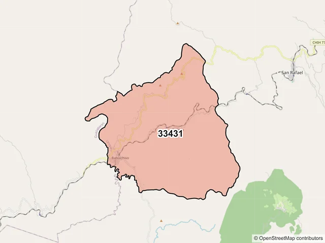 Mapa del código postal 33431, Urique, Chihuahua