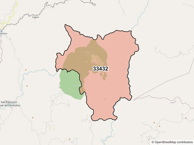 Mapa del código postal 33432, Urique, Chihuahua