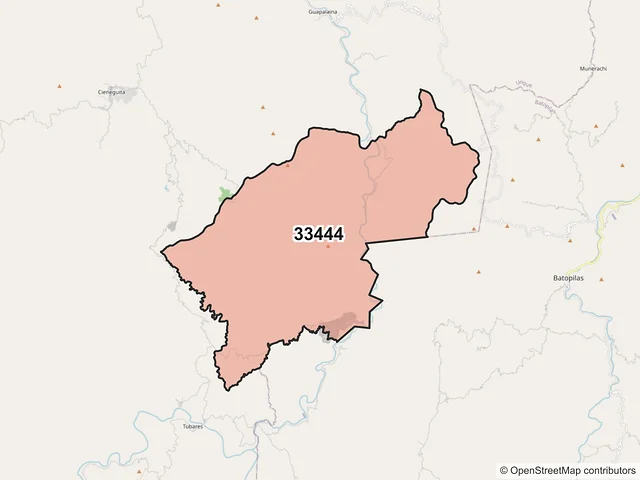 Mapa del código postal 33444, Urique, Chihuahua