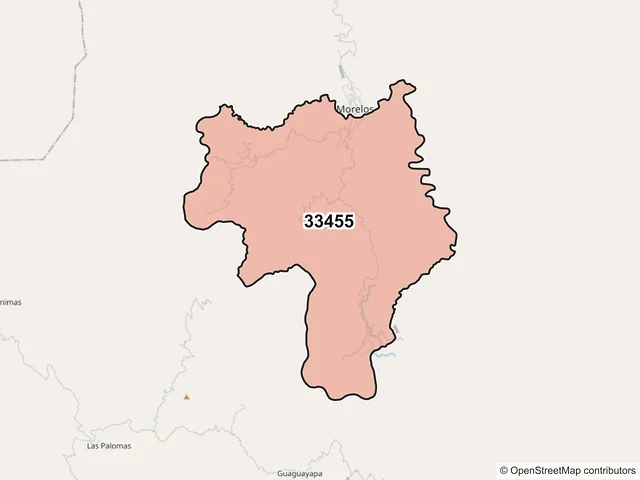 Mapa del código postal 33455, Morelos, Chihuahua