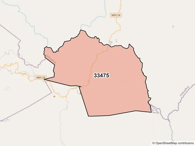 Mapa del código postal 33475, Guadalupe y Calvo, Chihuahua