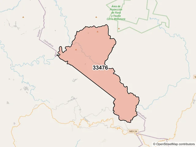 Mapa del código postal 33476, Guadalupe y Calvo, Chihuahua