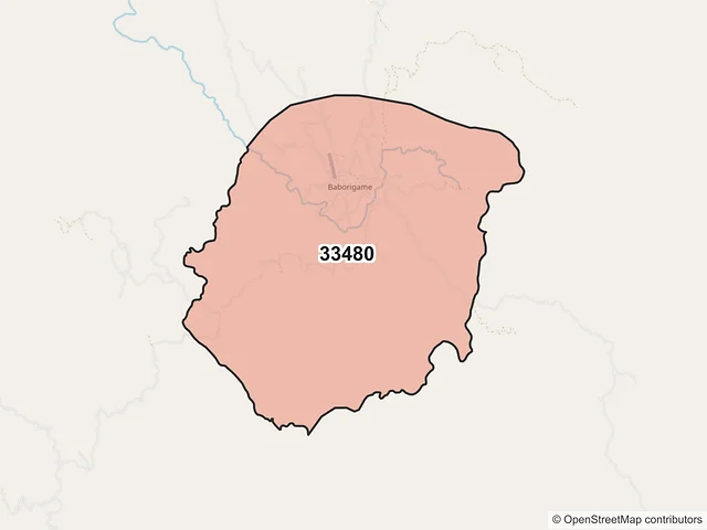 Mapa del código postal 33480, Guadalupe y Calvo, Chihuahua