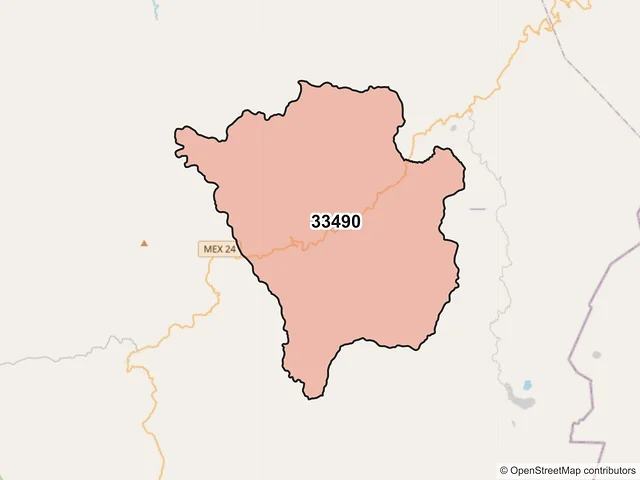 Mapa del código postal 33490, Guadalupe y Calvo, Chihuahua