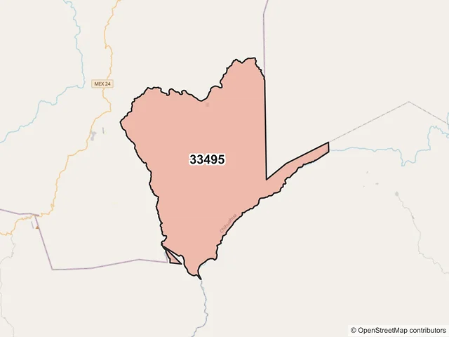 Mapa del código postal 33495, Guadalupe y Calvo, Chihuahua