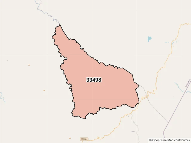 Mapa del código postal 33498, Guadalupe y Calvo, Chihuahua