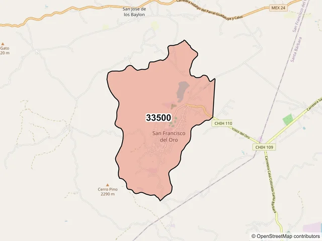 Mapa del código postal 33500, San Francisco del Oro, Chihuahua