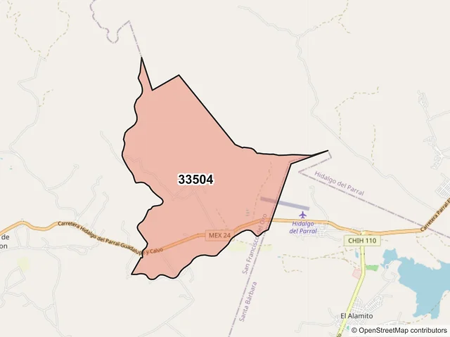 Mapa del código postal 33504, San Francisco del Oro, Chihuahua