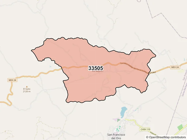 Mapa del código postal 33505, San Francisco del Oro, Chihuahua