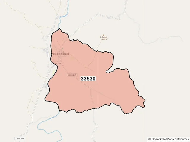 Mapa del código postal 33530, Rosario, Chihuahua