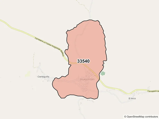 Mapa del código postal 33540, Huejotitán, Chihuahua