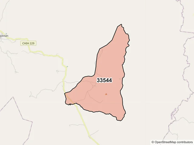 Mapa del código postal 33544, Huejotitán, Chihuahua