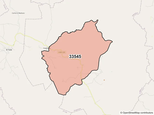 Mapa del código postal 33545, Huejotitán, Chihuahua