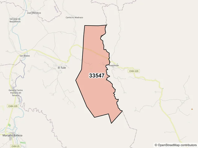Mapa del código postal 33547, Huejotitán, Chihuahua