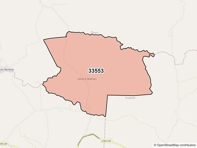 Mapa del código postal 33553, El Tule, Chihuahua