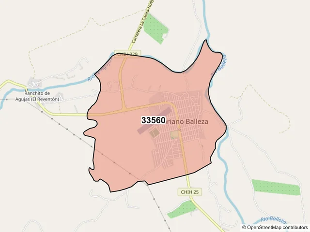 Mapa del código postal 33560, Balleza, Chihuahua