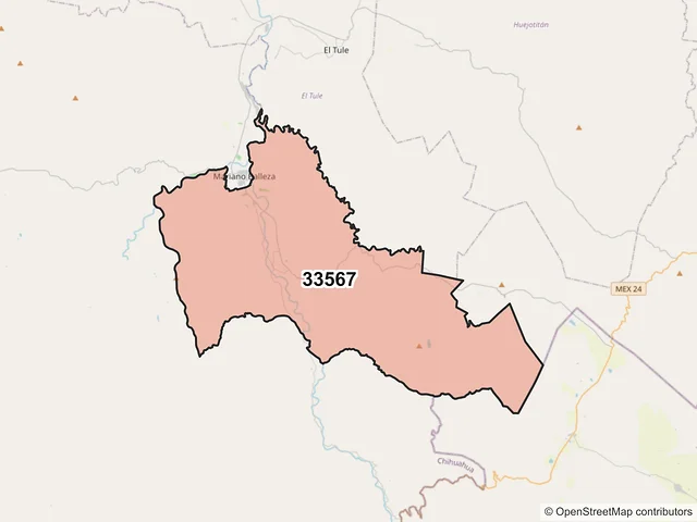 Mapa del código postal 33567, Balleza, Chihuahua
