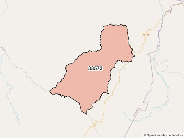Mapa del código postal 33573, Balleza, Chihuahua