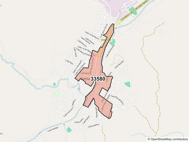 Mapa del código postal 33580, Santa Bárbara, Chihuahua
