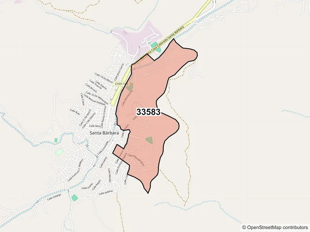 Mapa del código postal 33583, Santa Bárbara, Chihuahua