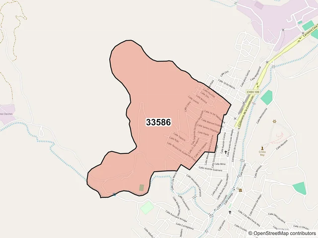 Mapa del código postal 33586, Santa Bárbara, Chihuahua