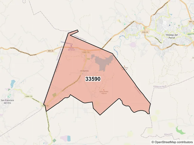 Mapa del código postal 33590, Santa Bárbara, Chihuahua