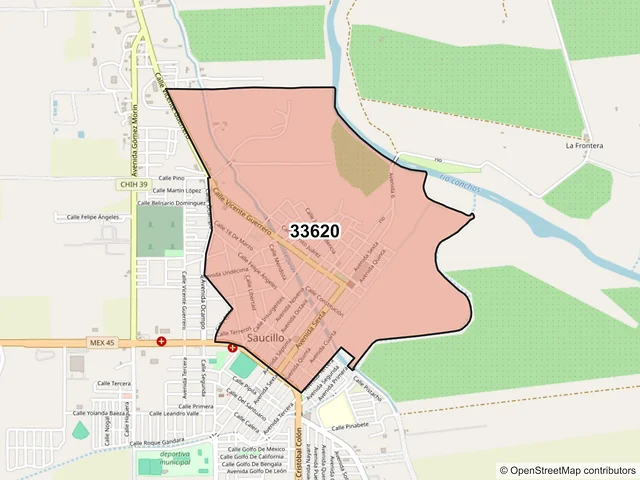 Mapa del código postal 33620, Saucillo, Chihuahua