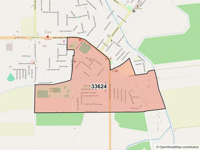 Mapa del código postal 33624, Saucillo, Chihuahua