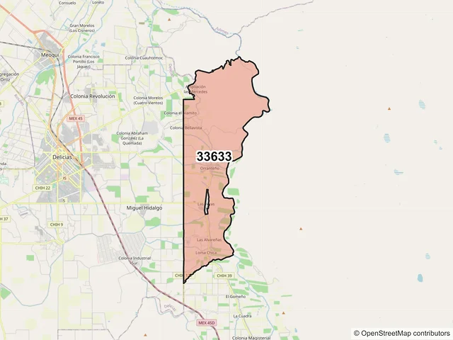 Mapa del código postal 33633, Saucillo, Chihuahua