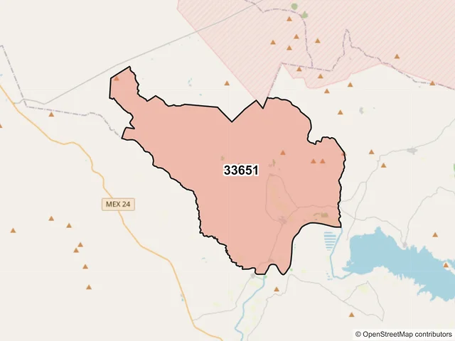 Mapa del código postal 33651, Valle de Zaragoza, Chihuahua