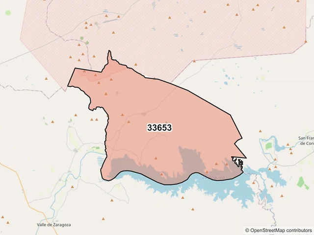 Mapa del código postal 33653, Valle de Zaragoza, Chihuahua
