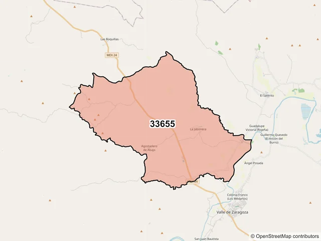 Mapa del código postal 33655, Valle de Zaragoza, Chihuahua