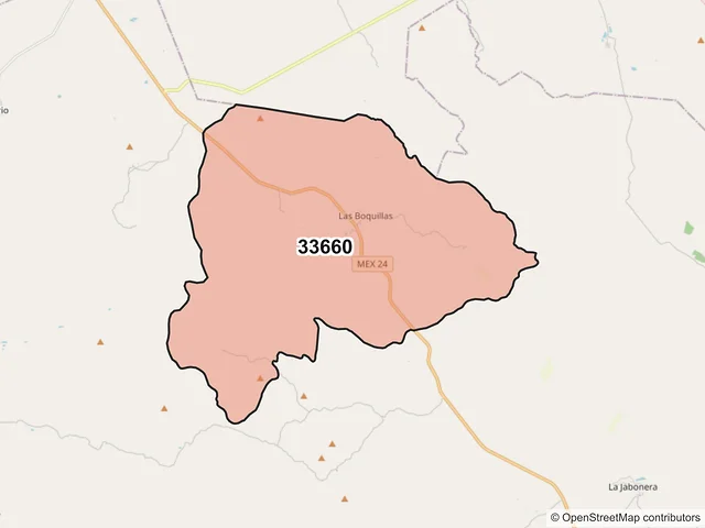 Mapa del código postal 33660, Valle de Zaragoza, Chihuahua