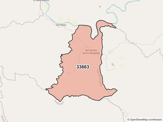 Mapa del código postal 33663, Valle de Zaragoza, Chihuahua