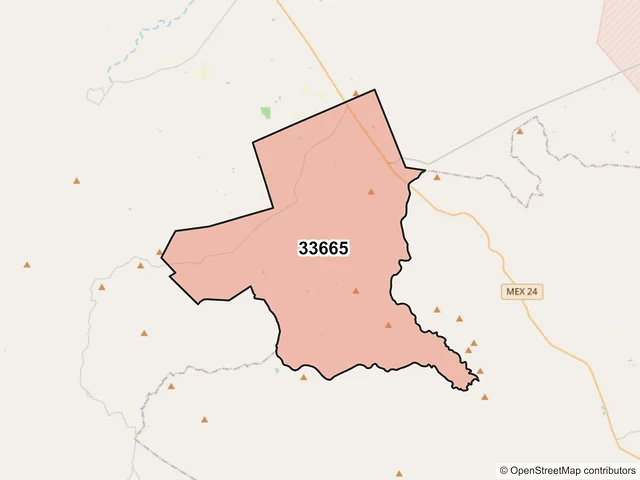 Mapa del código postal 33665, Valle de Zaragoza, Chihuahua