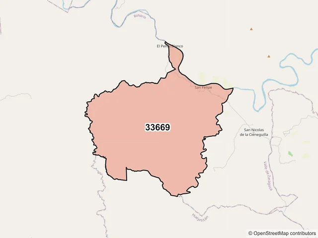 Mapa del código postal 33669, Valle de Zaragoza, Chihuahua